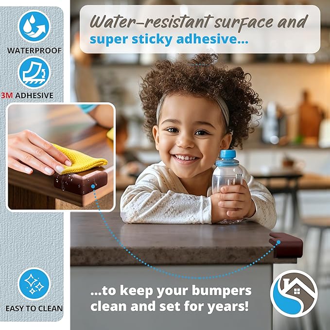 12-Pack Baby Proofing Corner Protectors, Furniture Corner and Edge Safety Bumpers, Soft Rubber Foam Cushion Covers, 3M Taped Corner Guards, Baby Child Proofing Pads for Tables & Furniture, Brown