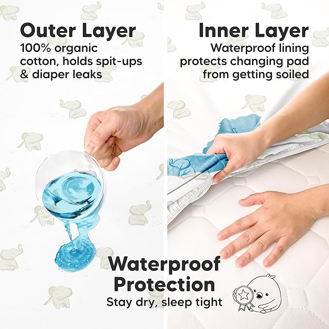 2-Pack Waterproof Changing Pad Covers Boy, Girl – 32x16 Soft Cotton Baby Changing Table Cover, Wipeable Diaper Change Pad Sheets, Contour Baby Diaper Change Mat Liner for Dresser, Nursery (Elly)