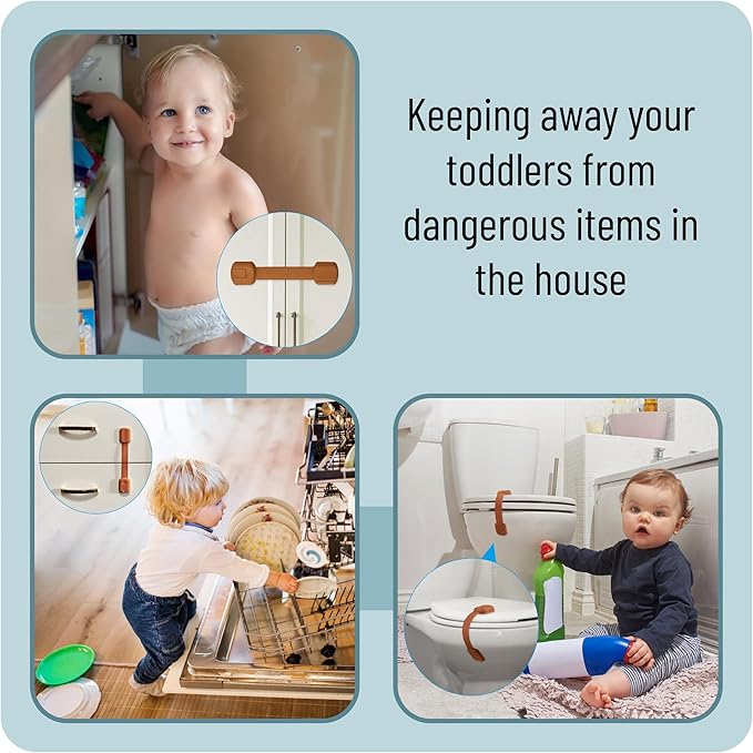 Bates- Child Safety Strap Locks, 6 Pack, Reno Sand, Baby Cabinet Locks with Adjustable Strap Length
