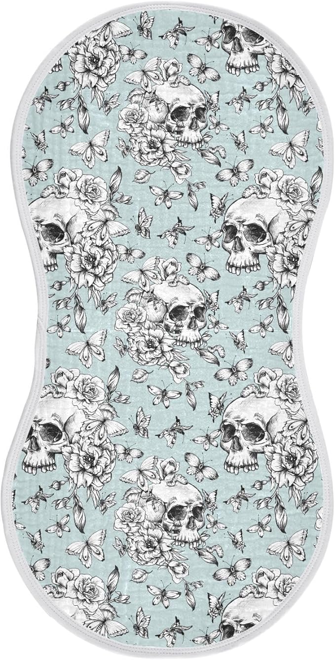 Muslin Burp Cloths for Baby Boys and Girls - 1-Pack Ultra Absorbent Goth Skull Muslin Washcloths, Newborn Towel, Milk Spit Up Rags, Burp Cloth Bib for Unisex, 22 x 11 Inch