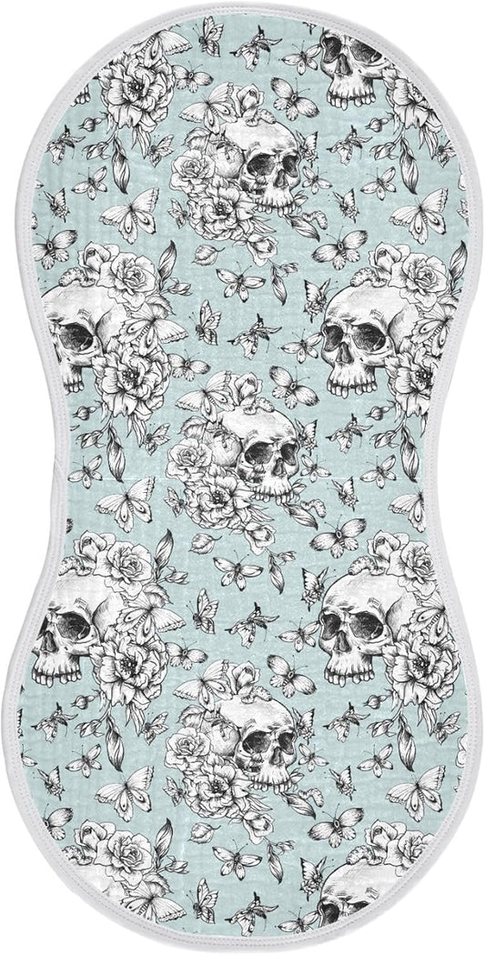Muslin Burp Cloths for Baby Boys and Girls - 1-Pack Ultra Absorbent Goth Skull Muslin Washcloths, Newborn Towel, Milk Spit Up Rags, Burp Cloth Bib for Unisex, 22 x 11 Inch