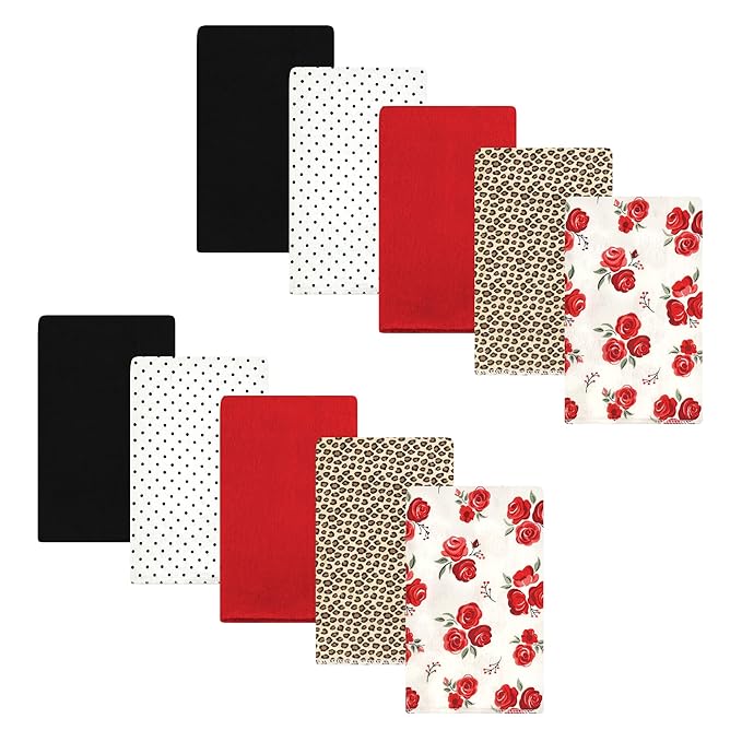 Hudson Baby Unisex Baby Cotton Flannel Burp Cloths, Rose Leopard, One Size