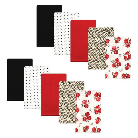 Hudson Baby Unisex Baby Cotton Flannel Burp Cloths, Rose Leopard, One Size