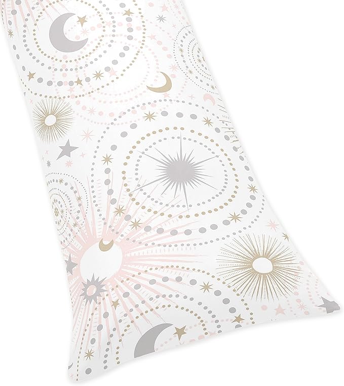Sweet Jojo Designs Blush Pink, Gold, Grey and White Star and Moon Body Pillow Case Cover for Celestial Collection (Pillow Not Included)