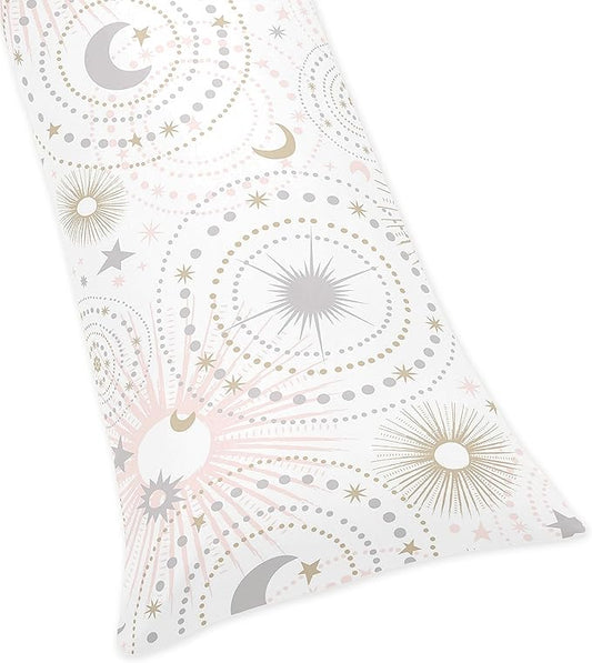 Sweet Jojo Designs Blush Pink, Gold, Grey and White Star and Moon Body Pillow Case Cover for Celestial Collection (Pillow Not Included)