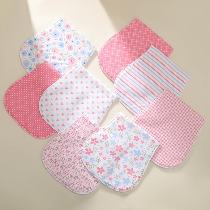 8 Pack Baby Burp Cloths, Unisex for Boys and Girls, Super Absorbent and Soft Towel,Solid Color (Pink-lht)