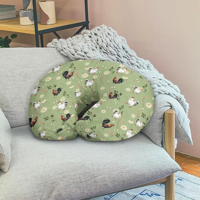 Green Nursing Pillow Covers for Breastfeeding Chicken Pattern Pillow U-Shaped Pillow Cover