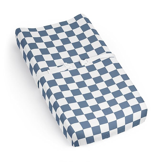 Sweet Jojo Designs Baby Changing Pad Cover Sheet (Blue Gingham Checkered Plaid) for Boys, Infant/Newborn Diaper Change Table Mat Covers (Vintage, Classic, Checkerboard, Geometric, Minimalist, Retro)