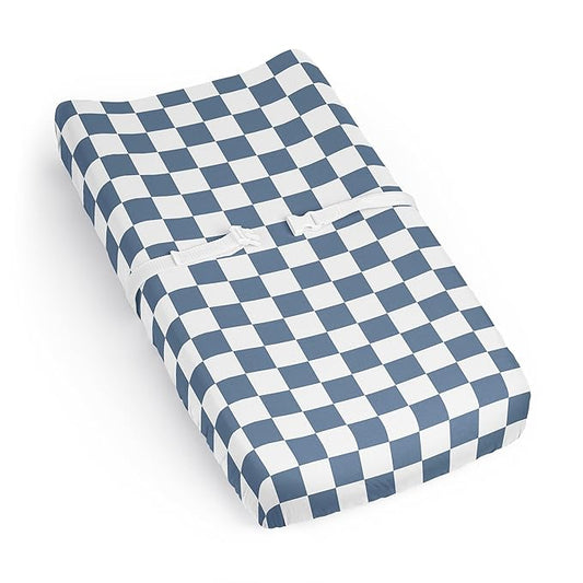 Sweet Jojo Designs Baby Changing Pad Cover Sheet (Blue Gingham Checkered Plaid) for Boys, Infant/Newborn Diaper Change Table Mat Covers (Vintage, Classic, Checkerboard, Geometric, Minimalist, Retro)