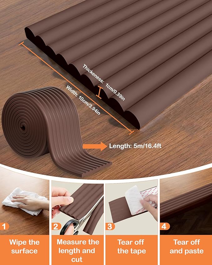 Corner Protector Baby, 16.5FT 0.4''Th W-Shape Edge Protector for Baby Proofing 4'' Wide Foam Fireplace Cushion Pre-Taped Safety Guard Bumper Pad for Furniture Wall Stair Door (Dark Brown)