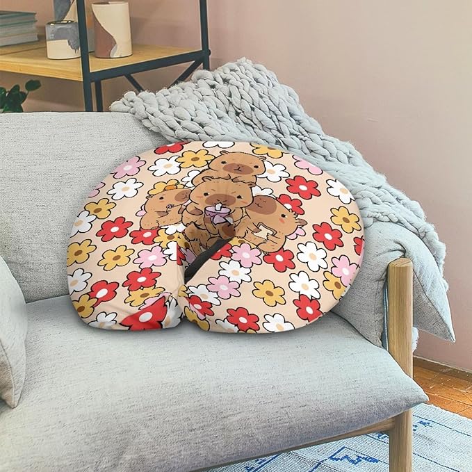 Jeiento Cute Retro Groovy Flowers Nursing Pillow Cover Cartoon Capybara Pillow Case Soft and Comfort Removable Case for Breastfeeding Pillows,Washable Slipcover for Newborn Boy Girl