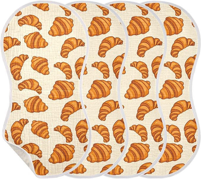 Muslin Burp Cloths for Baby Boys and Girls - 4-Pack Ultra Absorbent Croissants Muslin Washcloths, Newborn Towel, Milk Spit Up Rags, Burp Cloth Bib for Unisex, 22 x 11 Inch