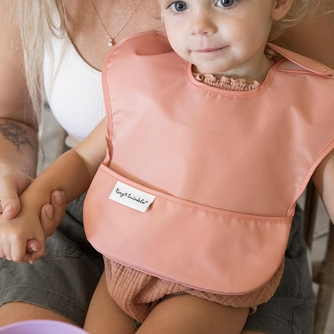 Tiny Twinkle Mess-Proof Baby Bib - Waterproof Bib for Baby Boy or Girl - Machine Washable - Adjustable Closure - PVC, BPA & Phthalate Free - Great for Travel - Baby Food Bibs (5 Pack, Girl Spring)