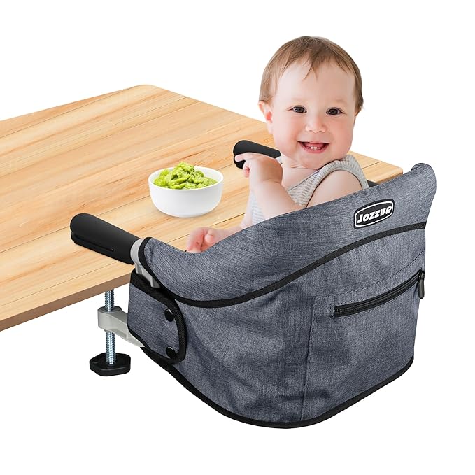 Hook On High Chair, Portable Foldable Clip On Baby Travel High Chair, Lightweight Feeding Seat with Storage Bag, BPA-Free Safety Harness for Home Restaurant (Grey)