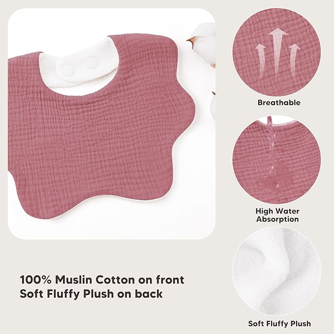 Bearmoss Baby Bibs for Drooling & Teething 8 Pack Muslin Cotton Soft Absorbent Adjustable Unisex Bibs Boys Girls 0-36 Months