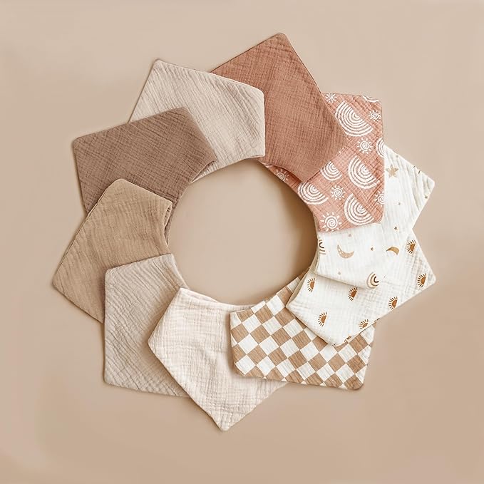 Konssy Muslin Baby Bibs 10 Pack Baby Bandana Drool Bibs 100% Cotton for Unisex Boys Girls