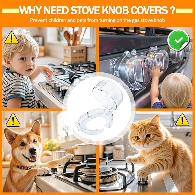 Stove Knob Covers for Child Safety (5 Pack), Stove Knob Safety Covers, Childproof Oven Lock Knob Covers with Adhesive, Prevent Kids-Pets from Gas Stove Knob Locks, Heat-Resistant Upgraded-Clear