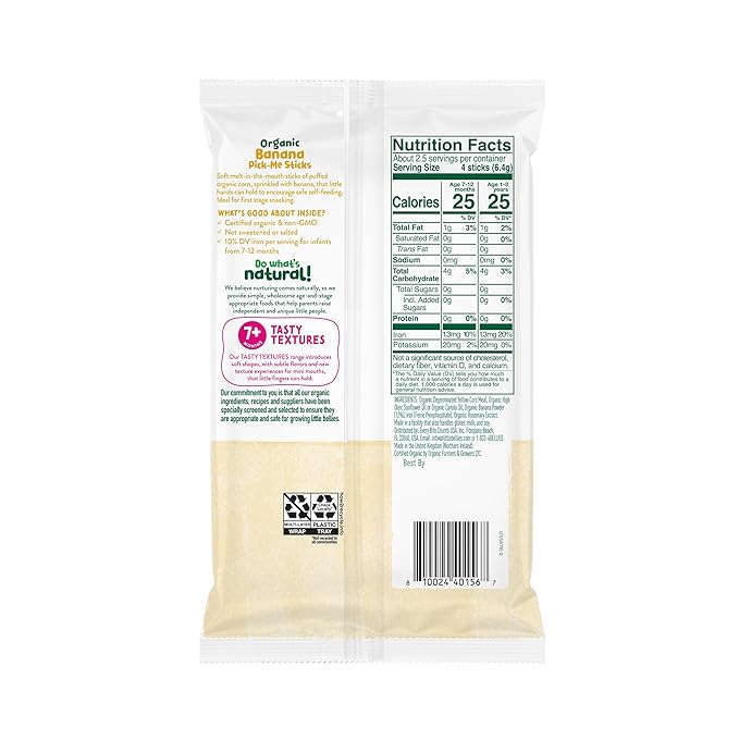 Little Bellies Organic Banana Pick-Me Sticks Baby Snack (Pack of 5 x 0.56 oz Individual Packs)