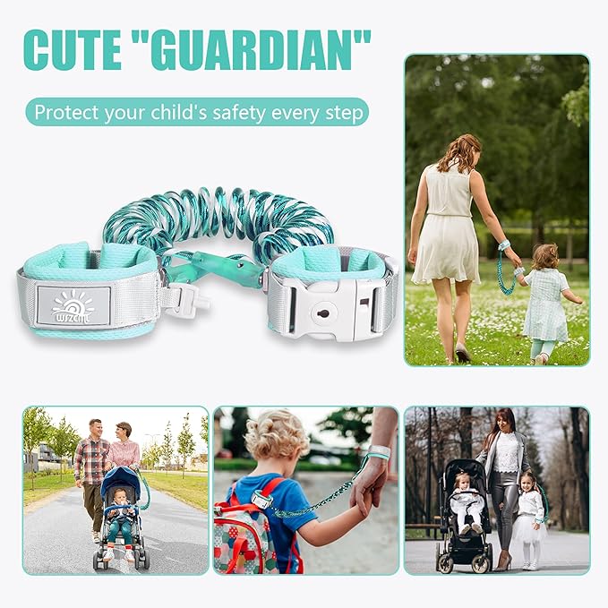 Toddler Harness Walking Leash- Child Anti Lost Wrist Link - Child Safety Harness - Upgrade with Reflective(6.5ft) - for Boys and Girls,Not Easy to Open Without Key (Cyan)
