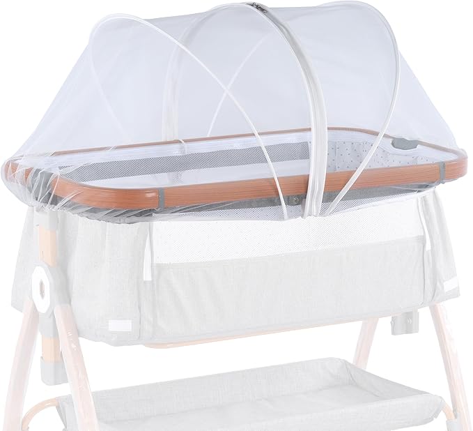 SeedFuture Bassinet Mosquito Net Cover with 2-Way Zipper for Baby Bassinet Bedside Sleeper Travel Crib White