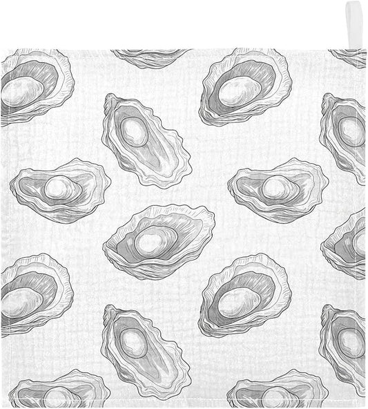 vvfelixl Baby Muslin Washcloths Hand-Drawn Pearl Oyster Baby Burp Cloths Cotton Babys Face Towel for Infants Soft 11.8 X 11.8 in, 3 Pack