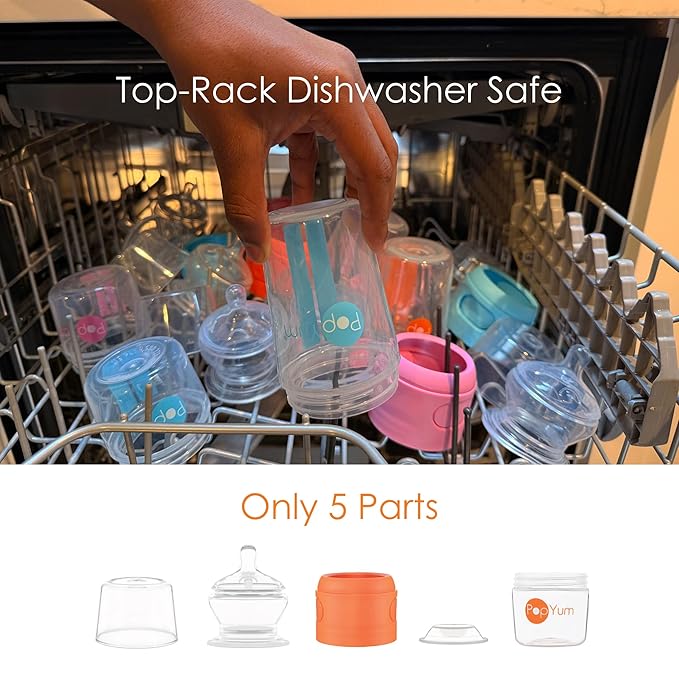 PopYum 5 oz Orange Anti-Colic Formula Making/Mixing/Dispenser Baby Bottles, 3-Pack with #1 Slow Flow Nipples, 150 ml, BPA-Free, Natural Latch