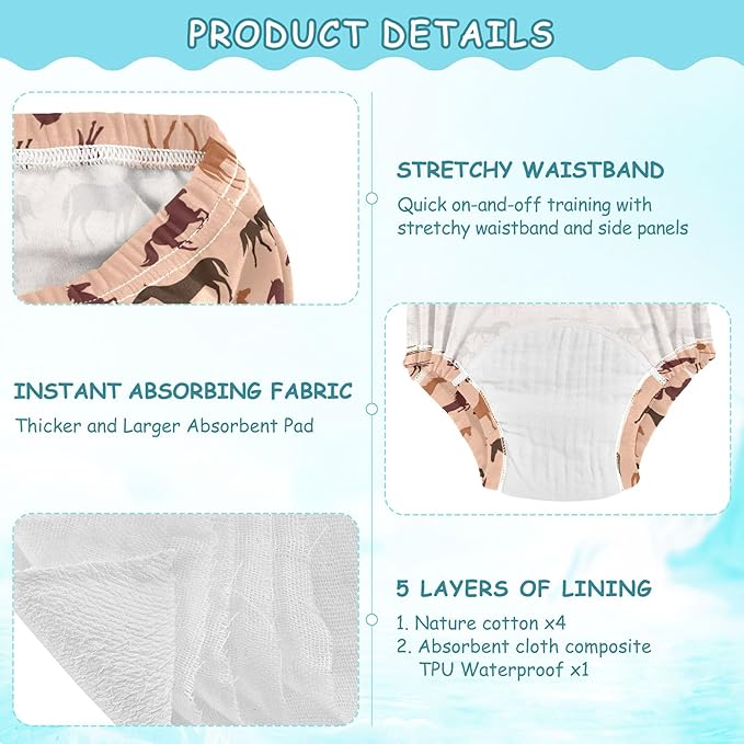 Toddler Potty Training Underwear Cotton Absorbent Soft Baby Girl Boy Potty Training Pant 2t-5t