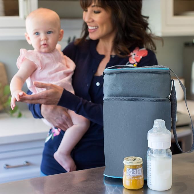 J.L. Childress Six Bottle Breast Milk Cooler Travel Bag - Insulated Baby Bottle Storage Bag, Portable Organizer Pack for Breast Milk, Use for Daycare or On The Go - Black Stripe