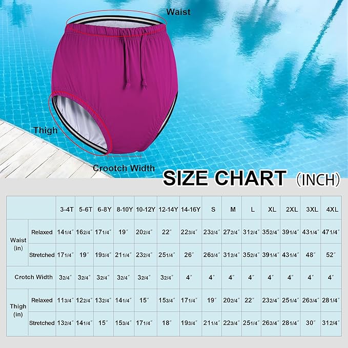 Special Needs Reusable Swim Diaper – Waterproof & Leakproof Incontinence Swimwear for Toddler, Youth & Adult, Unisex Cloth Diaper Cover (Fuchsia, 6-8Years)