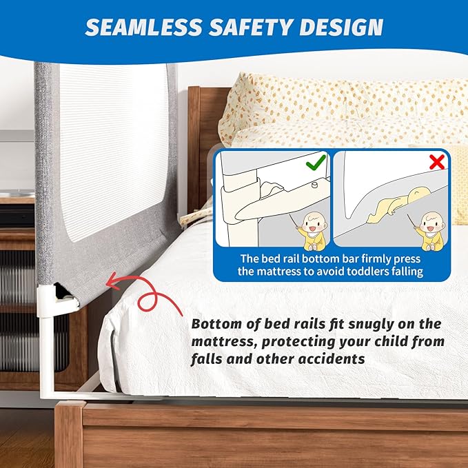 Bed Rails for Toddlers, with Headboard Rod -Height Adjustable Perfect Baby' Safety Bed Rails for Babys Bed Rails Guard (One Side 47.2"(L) ×28"(H)-Gary)