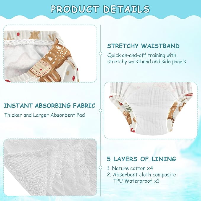 Toddler Potty Training Underwear Cotton Absorbent Soft Baby Girl Boy Potty Training Pant 2t-5t