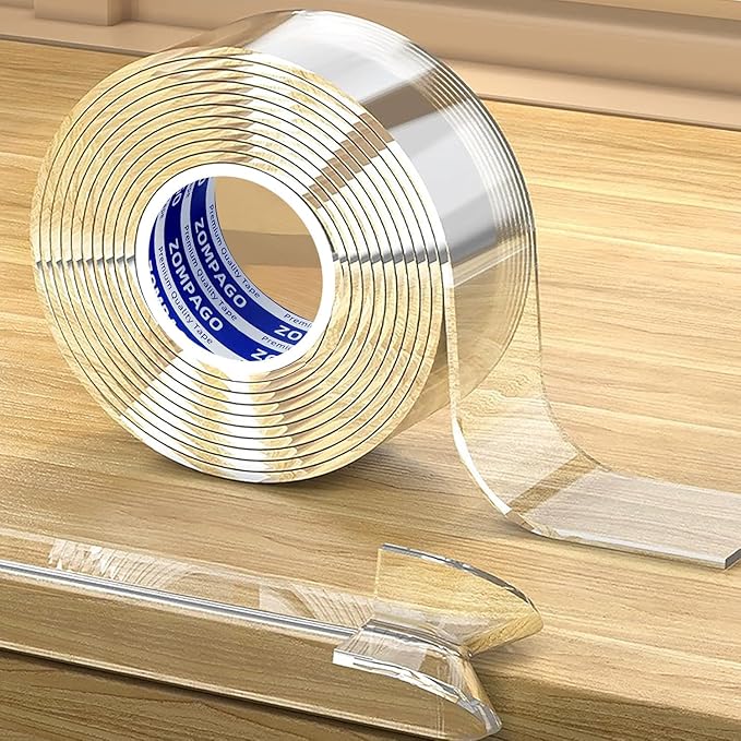 ZOMPAGO Clear Acrylic Edge Protector Tape, 2mm Thick x 2.6in x 13FT, Self Adhesive Transparent Bumper Strip for Table Edge, Crib Edge, Sharp Furniture Edge Protection, Baby Proofing