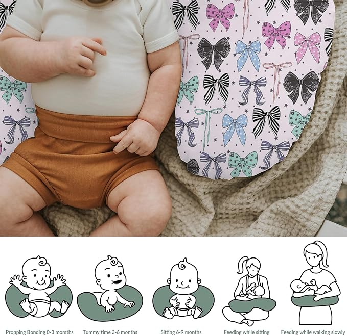 Spooky Halloween Bows Baby Nursing Pillow Covers for Boy Girl Cute Girly Ribbons Stars Nursery Pillowcase for Breastfeeding Pillows Fall Autumn Bows Soft Stretchy Slipcovers for Newborn