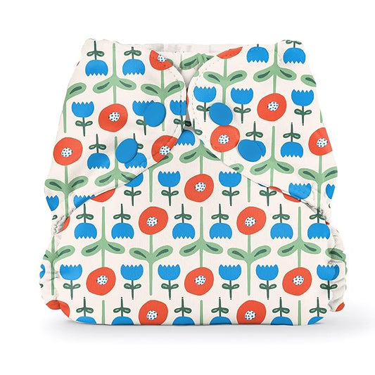 Esembly Cloth Diaper Cover - Reusable Swim Diaper, Waterproof, Breathable - Adjustable Outer Layer Over Absorbent Inner for Blowout Protection - Poppies, Size 2 (18-35lbs)