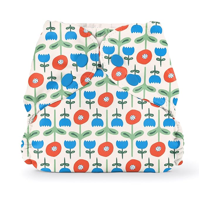 Esembly Cloth Diaper Cover - Reusable Swim Diaper, Waterproof, Breathable - Adjustable Outer Layer Over Absorbent Inner for Blowout Protection - Poppies, Size 1 (7-17lbs)
