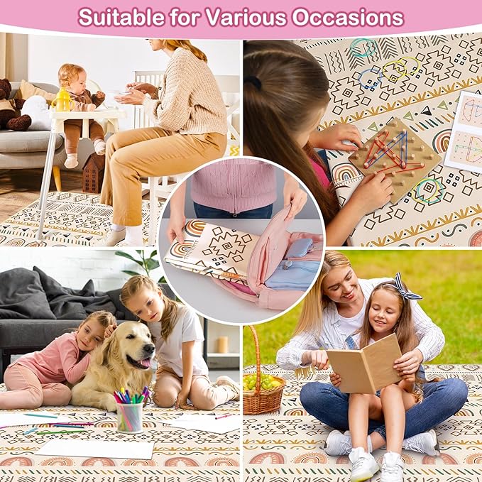 Basumee Splat Mat High Chair Mat Waterproof Baby Play Splat Mat for Under High Chair Food Catcher Highchair Mat for Floor Non Slip Bottom, Brown Geometry, 51x51 Inches