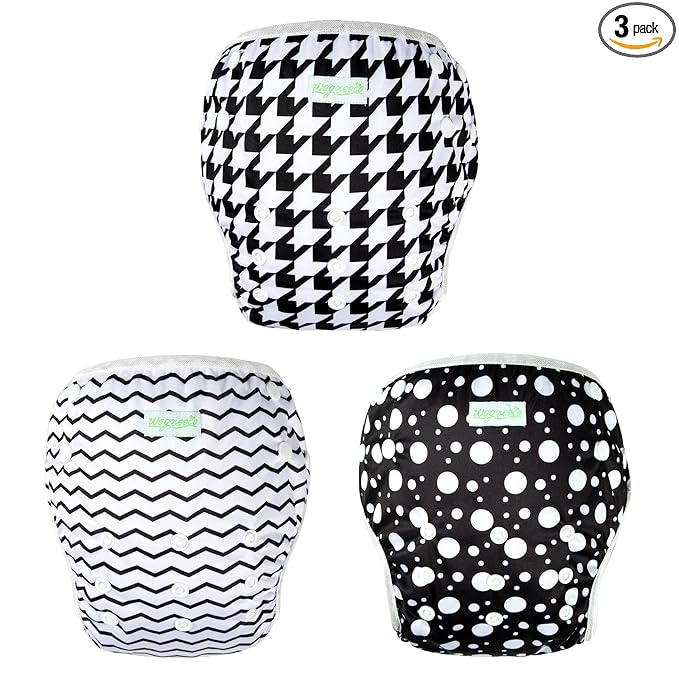 wegreeco Baby & Toddler Snap One Size Adjustable Reusable Baby Swim Diaper (Houndstooth, Small, 3 Pack)