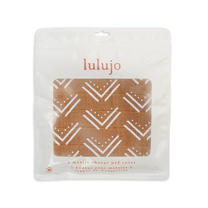 lulujo Baby Changing Pad Cover 100% Cotton Muslin Fitted Standard Size, 32 x 16 Inches, Mudcloth
