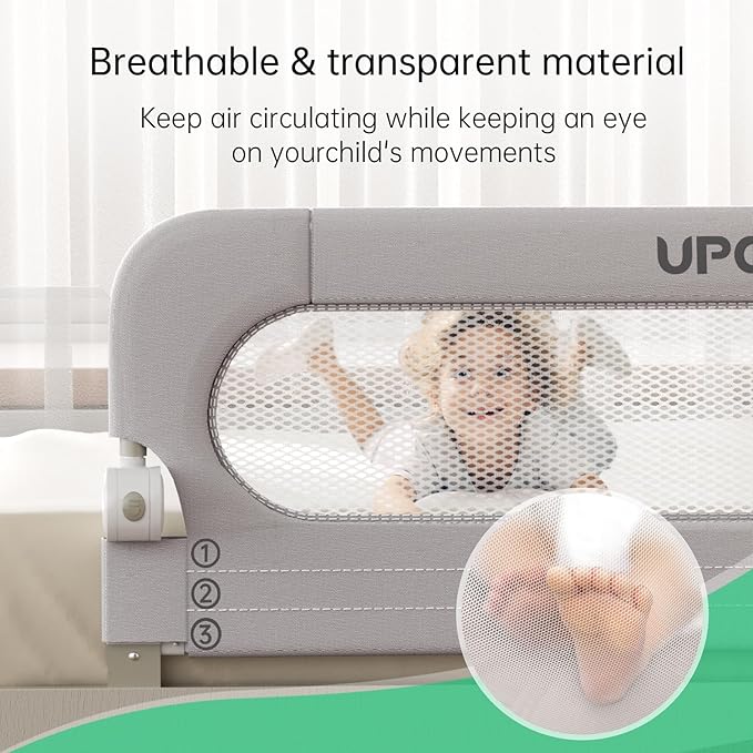 UPGOGO Folding Bed Rail for Toddlers,Baby Bed Rail Guard with Reinforced Anchor Safety System,Fit Bunk,Full Size,Queen,King,Twin(Grey,59"x23.6")