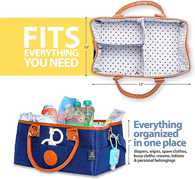 Baby Diaper Caddy Organizer Large Tote - Baby Diaper Organizer Caddy Perfect for Nursery Changing Table, New Born Shower, Car Storage Basket or Moving Room to Room - Boy or Girl