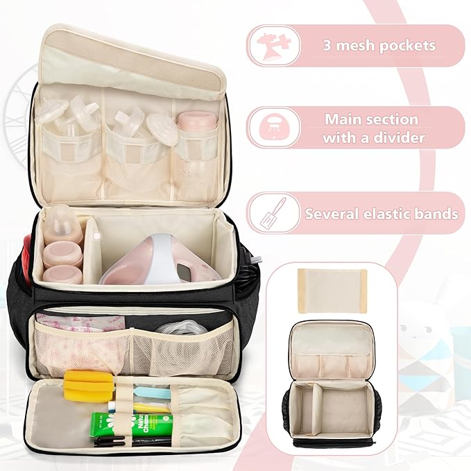 Luxja Breast Pump Bag Compatible with Spectra S1 and S2, Pumping Bag for Breast Pump and Extra Parts (Suitable for Home or Travel Use), Black (Patent Pending)