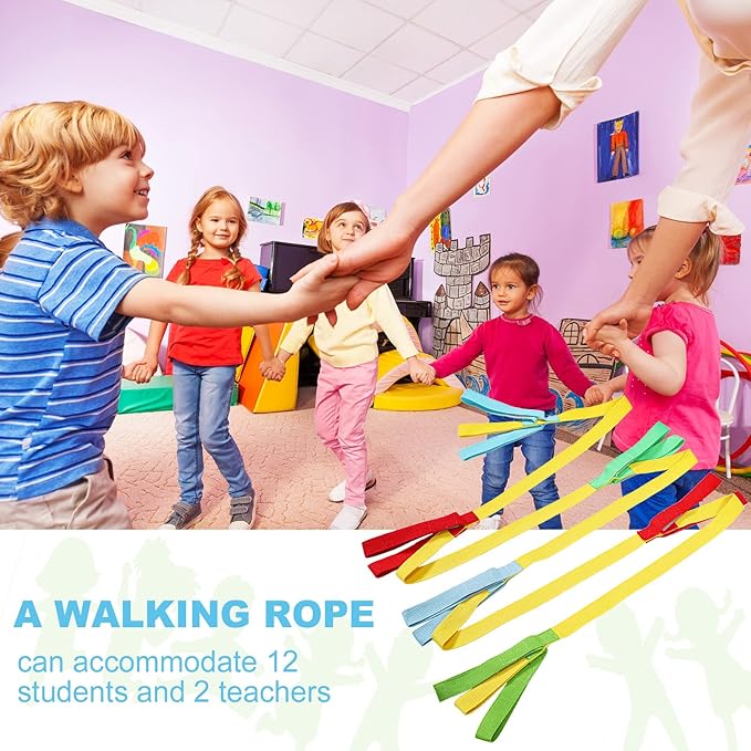 Preschool Walking Rope with Handles Children Safety Walking Rope Preschool Walk in Line Ropes Fits up to 12 Children 2 Teachers for Toddlers Kids Daycare Preschool Walk Guides