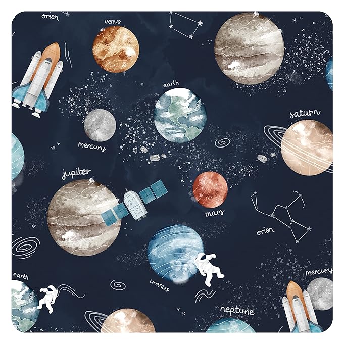 BapronBaby Outer Space Wet Dry Bag - Waterproof Two Zipper Pockets - Reusable for Mealtime, Diapers, Stroller, Snacks, Swimsuits - Machine Washable - 11" x 9"