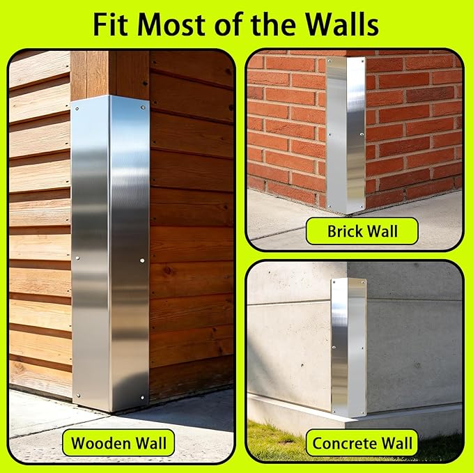 Pre-drilled Stainless Steel Wall Corner Guards 3.4x15.8 inch, Pack of 2 L Metal Wall Corner Protectors 304 Steel Corner Trim with 90° Angle Weed Whacking Protection for Outside Exterior Wall Repair