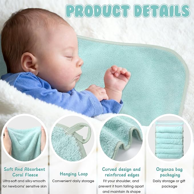 Hahafelt 6 Pack Green Baby Burp Cloths for Boys and Girls Coral Fleece 20 x 10 Inch Super Soft Burp Cloths with Organza Bag for Newborn Sensitive Skin Essential