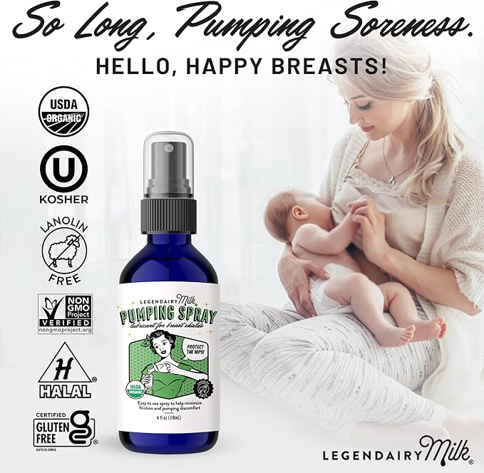 Legendairy Milk Pumping Spray 4 oz., Helps Sore Nipples & Clogged Ducts, Organic Lubricant for Breast Shields and Flanges, Vegan Breast Pump Spray, Natural & Lanolin-Free, Made in USA