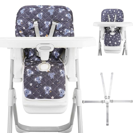 Baby High Chair Cover Replacement, Reversible & Waterproof High Chair Cushion Pad Home & Restaurant use, Includes 5-Point Harness Strap, Chair Not Included - Grey