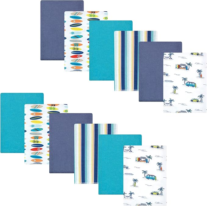 Hudson Baby Unisex Baby Cotton Flannel Burp Cloths Bundle, Surfer Dude, One Size