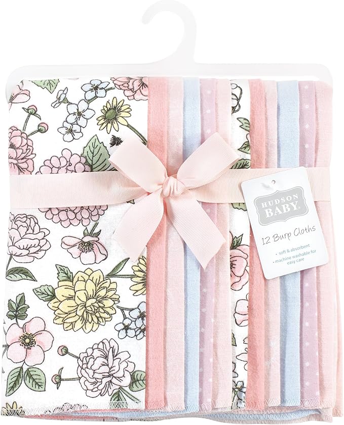 Hudson Baby Unisex Baby Cotton Flannel Burp Cloths Bundle, Vintage Blossom, One Size