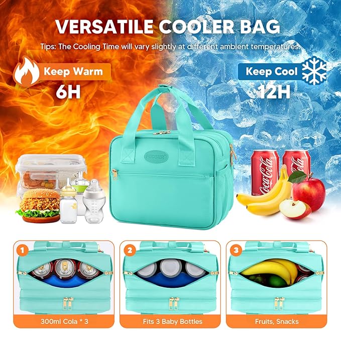 PIIOSER Breastmilk Cooler Travel Bag with Ice Pack, Compatible with Wearable Breast Pumps & Accessories - Portable Hands Free Breast Pump Carrying Case for Nursing & Working Moms, Green